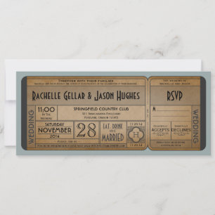 Vintage Wedding Ticket Uitnodiging met RSVP II