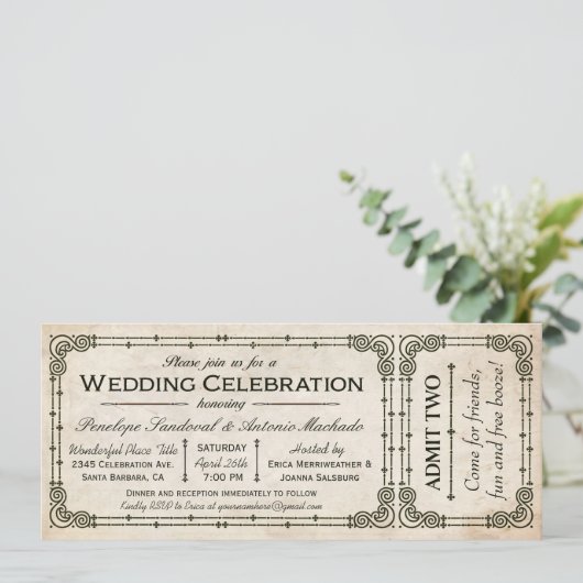 Vintage Wedding Ticket Uitnodigingen I (Staand voorkant)