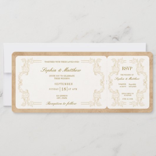 Vintage Wedding Ticket with RSVP  Kaart (Voorkant)