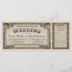 Vintage Wedding Tickets met RSVP-kaarten v.1 Kaart