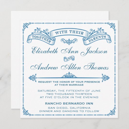 Vintage Wedding Uitnodiging (Voorkant / Achterkant)