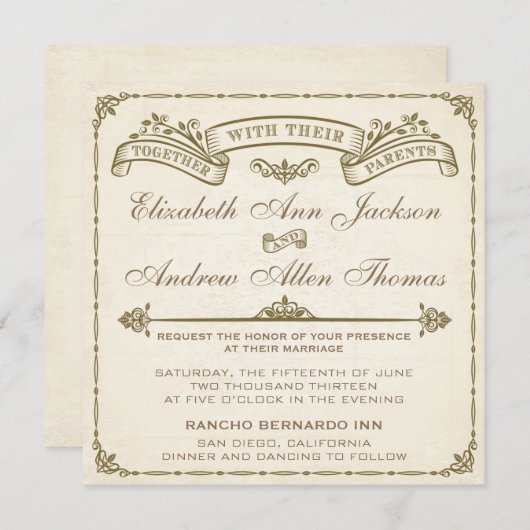 Vintage Wedding Uitnodiging (Voorkant / Achterkant)