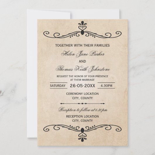 Vintage Wedding Uitnodiging (Voorkant)