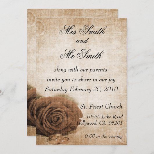 Vintage Wedding Uitnodiging (Voorkant / Achterkant)