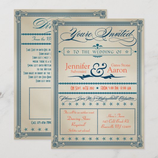 Vintage Wedding Uitnodiging (Voorkant / Achterkant)