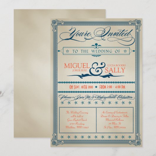 Vintage Wedding Uitnodiging (Voorkant / Achterkant)