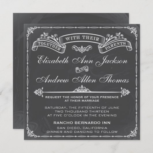 Vintage Wedding Uitnodiging (Voorkant / Achterkant)