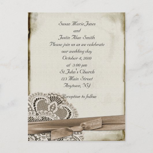 Vintage Wedding Uitnodiging Briefkaart (Voorkant)