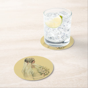 Vintage Wedding, Victoriaans Bride Bridal-portret Ronde Kartonnen Onderzetter