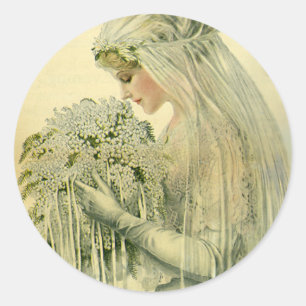 Vintage Wedding, Victoriaans Bride Bridal-portret Ronde Sticker