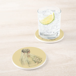 Vintage Wedding, Victoriaans Bride Bridal-portret Zandsteen Onderzetter