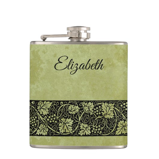 Vintage Wedding, Victoriaans druivenbladeren Heupfles (Voorkant)