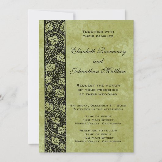 Vintage Wedding, Victoriaans druivenbladeren Kaart (Voorkant)