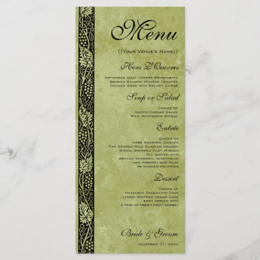 Vintage Wedding, Victoriaans druivenbladeren Menu (Voorkant)