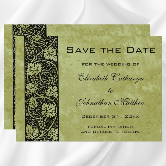 Vintage Wedding, Victoriaans druivenbladeren Save The Date