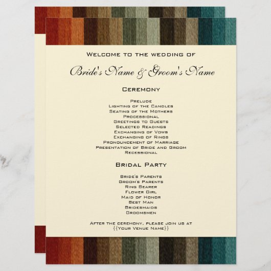 Vintage Wedding, Warm Autumn Stripes Pattern (Voorkant / Achterkant)