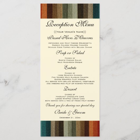 Vintage Wedding, Warm Autumn Stripes Pattern Menu (Voorkant)