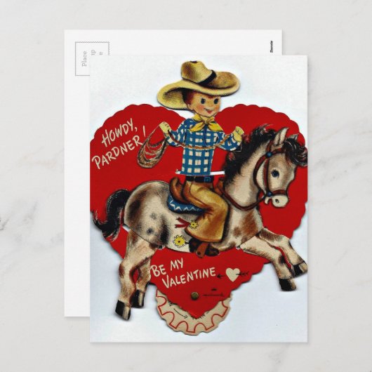 Vintage Wees mijn Valentijn Cowboy Feestdagenkaart (Voorkant / Achterkant)
