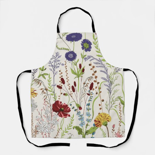 Vintage Weide Wildbloem Handgetekende Bloem Schort (Voorkant)