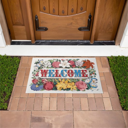Vintage WELCOME Bloemen Housewarming Party Deurmat (Buiten)