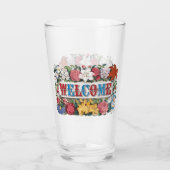 Vintage WELCOME Bloemen Housewarming Party  Glas (Achterkant)