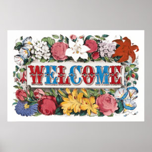 Vintage WELCOME Bloemen Housewarming Party  Poster