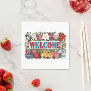 Vintage WELCOME Bloemen Housewarming Party Servet