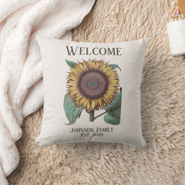 Vintage Welcome Zonnebloem Onderschrift  Kussen (Deken)