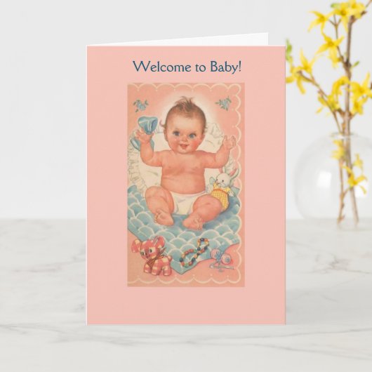 Vintage - Welkom in Baby, Kaart (Gele Bloem)