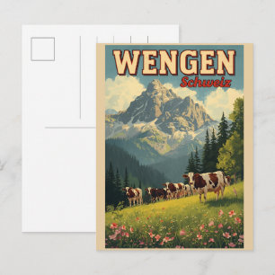 Vintage WENGEN ski Zwitserland Zwitserse Alpen cad Briefkaart