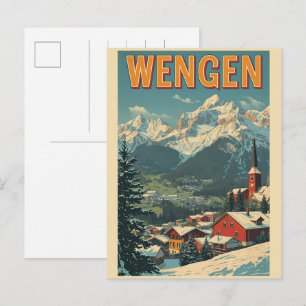 Vintage WENGEN ski Zwitserland Zwitserse Alpen cad Briefkaart