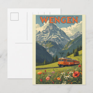 Vintage WENGEN ski Zwitserland Zwitserse Alpen cad Briefkaart