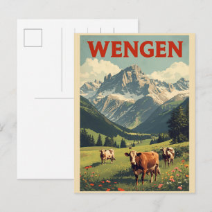 Vintage WENGEN ski Zwitserland Zwitserse Alpen cad Briefkaart