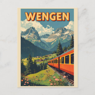 Vintage WENGEN ski Zwitserland Zwitserse Alpen cad Briefkaart