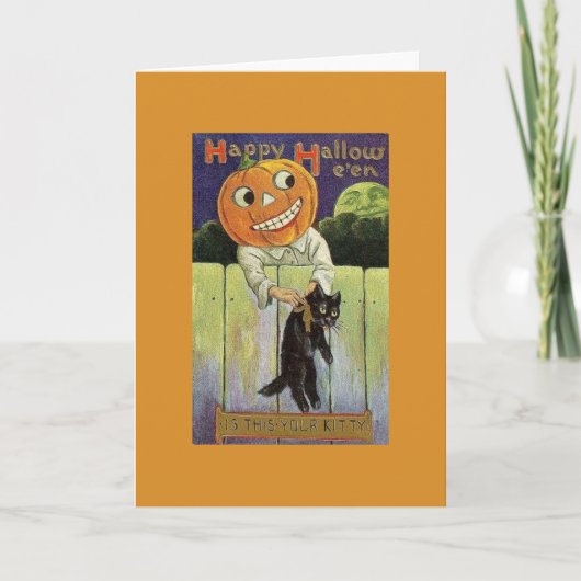Vintage Wenskaart Halloween Cat Kaart (Voorkant)