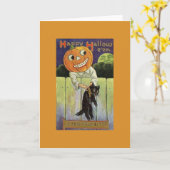 Vintage Wenskaart Halloween Cat Kaart (Gele Bloem)