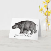 Vintage Wenskaart Hippo Kaart (Gele Bloem)