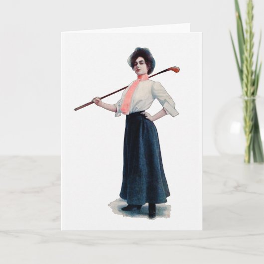 Vintage Wenskaart Waterverf Golfer Feestdagen Kaart (Voorkant)