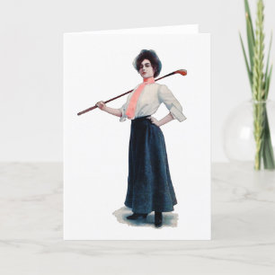 Vintage Wenskaart Waterverf Golfer Feestdagen Kaart