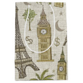 Vintage Wereld Landmarks Reis Schets (2) Medium Cadeauzakje (Voorkant)