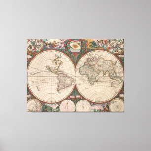 Vintage Wereldkaart (1665) 2 Canvas Afdruk