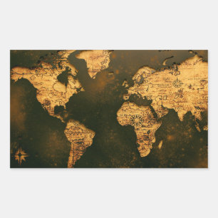 Vintage Wereldkaart Antieke Cartografie Kunst Rechthoekige Sticker