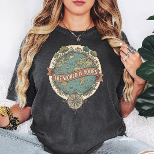 Vintage Wereldkaart "De Wereld Is Van Jou" Kompas T-shirt