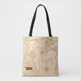 Vintage Wereldkaart met Naam Tote Bag