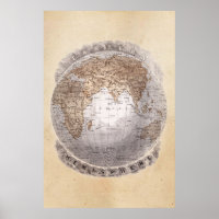 Vintage Wereldkaart Wereldbol oostelijk halfrond 1