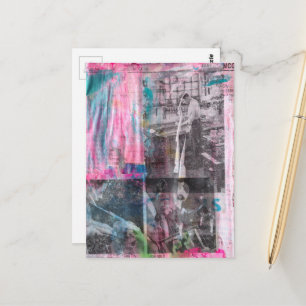 Vintage Werkende Mannen Zwart Wit Roze Blauw  Briefkaart