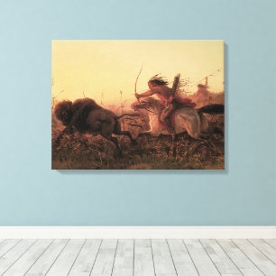 Vintage West, Indian Buffalo Hunt door Charles Wim Canvas Afdruk