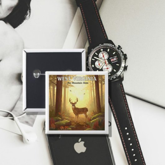 Vintage West Virginia Vierkante Button 5,1 Cm