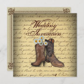 vintage western country cowboy bruiloft aankondiging (Voorkant / Achterkant)