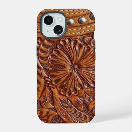 vintage western country patroon met studs leren iPhone 15 case (Achterkant)